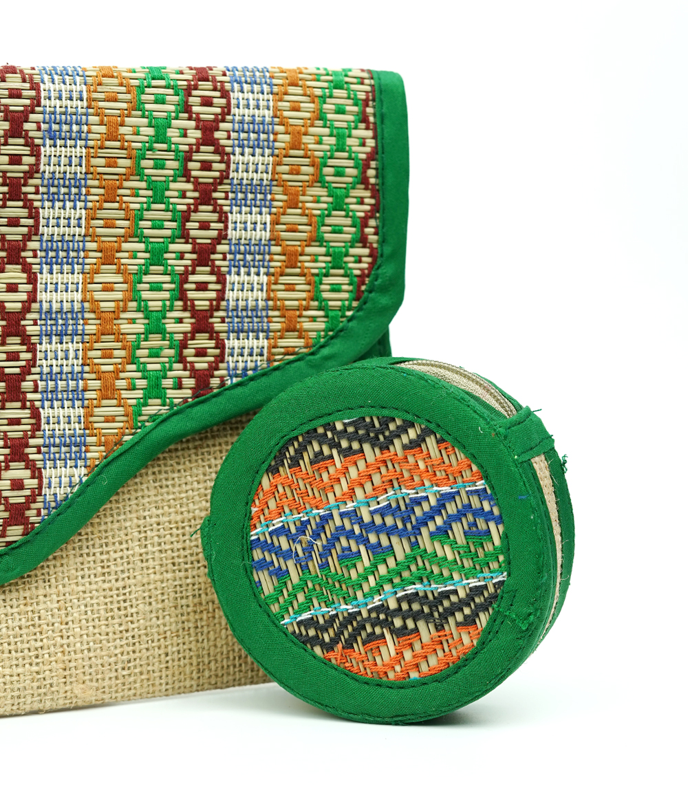 Gift Pack : Elegant Jute Pouch, Stylish Round Pouch, and Unique Earrings Made by Tribes of Jharkhand