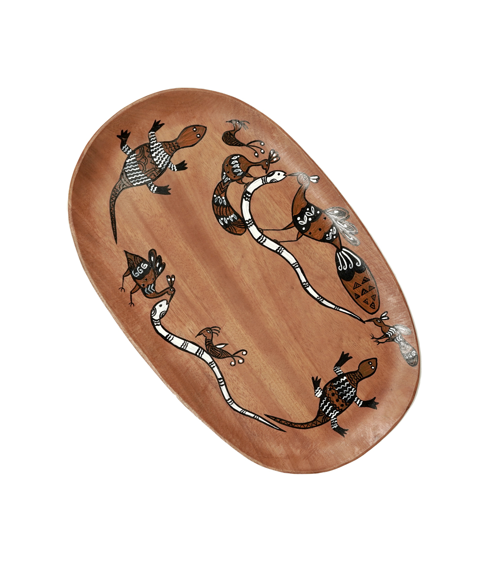 Handmade Wooden Tray With Sohrai Painting Made By Tribals Of Jharkhand