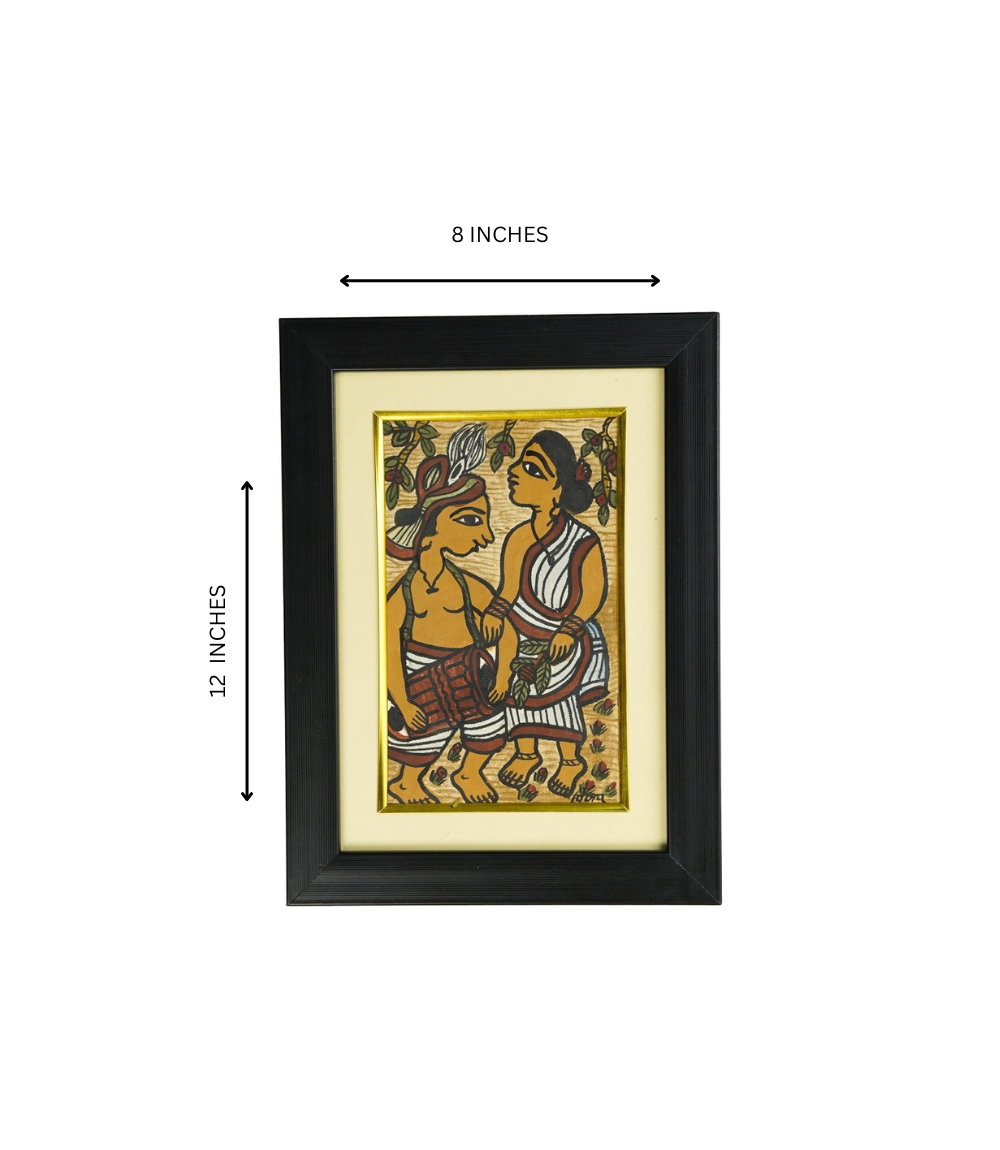 Handpainted Paitkar with a tribal couple holding hands-Made by tribes of Jharkhand