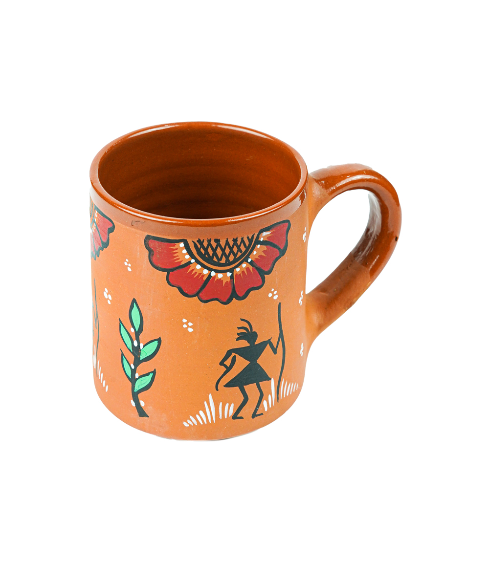 Terracotta Mug with Sohrai Art Handmade by the Tribes of Jharkhand