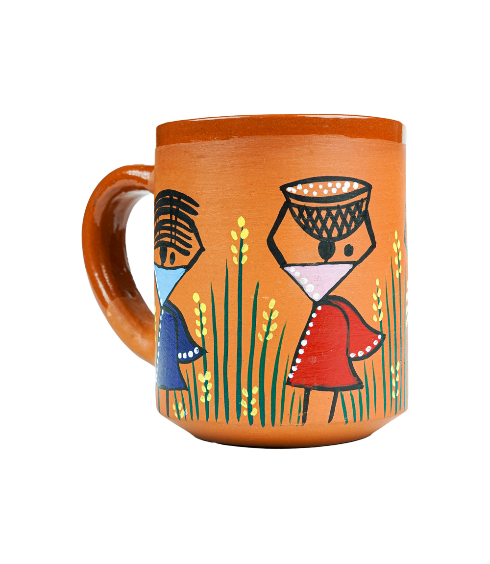 Terracotta Mug with Sohrai Art Handmade by the Tribes of Jharkhand
