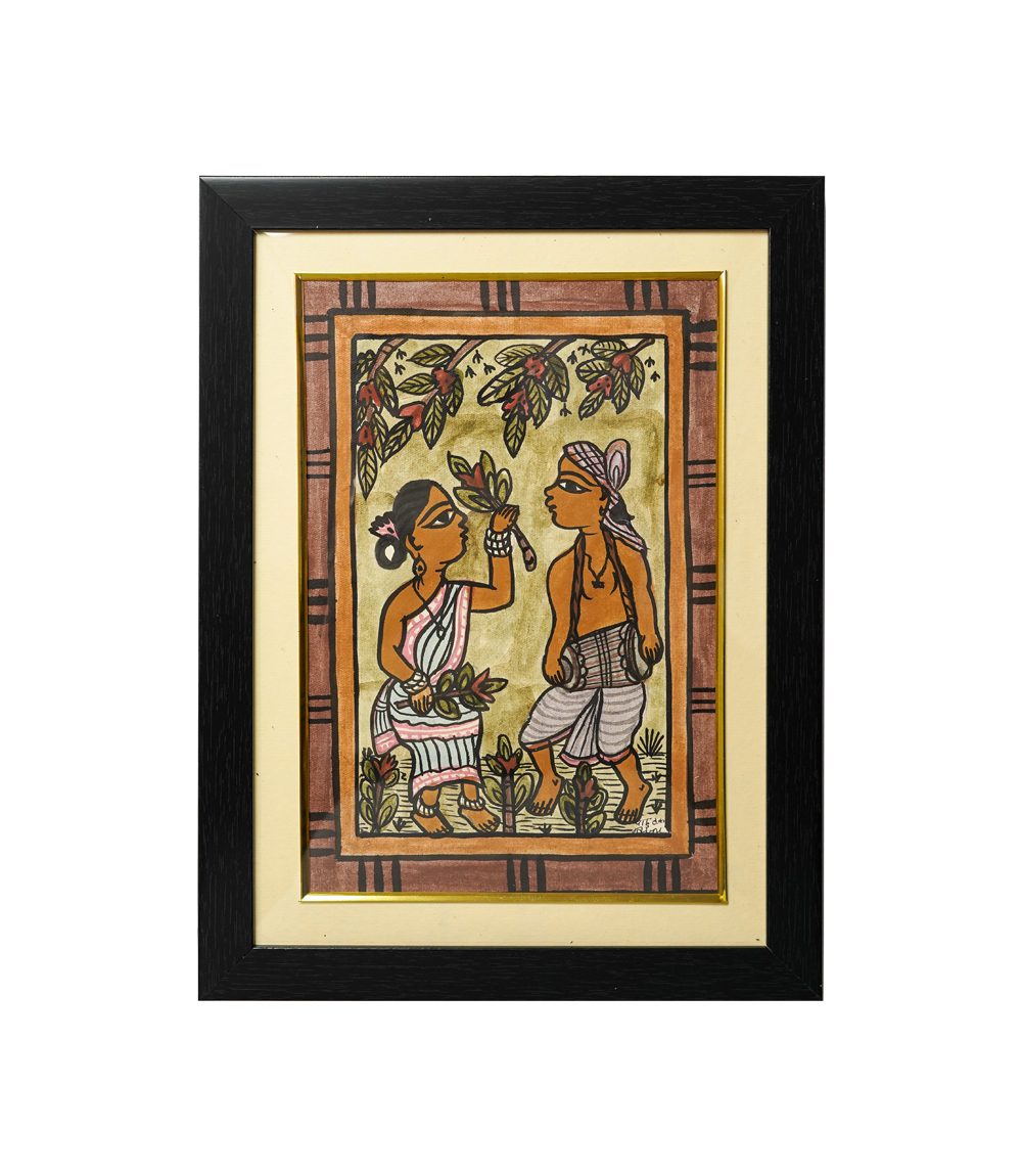 Handpainted Paitkar Painting of Tribal women dancing with flower branches