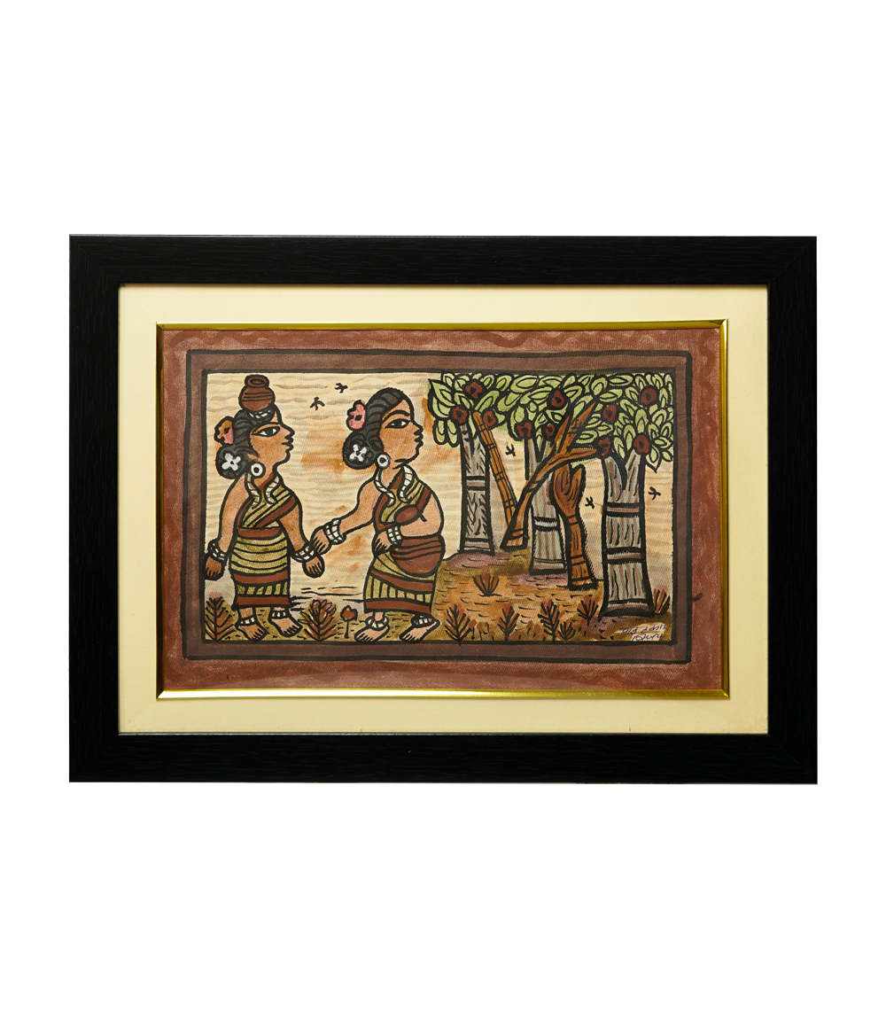 Handpainted Paitkar Painting of Tribal Women onlooking Forest