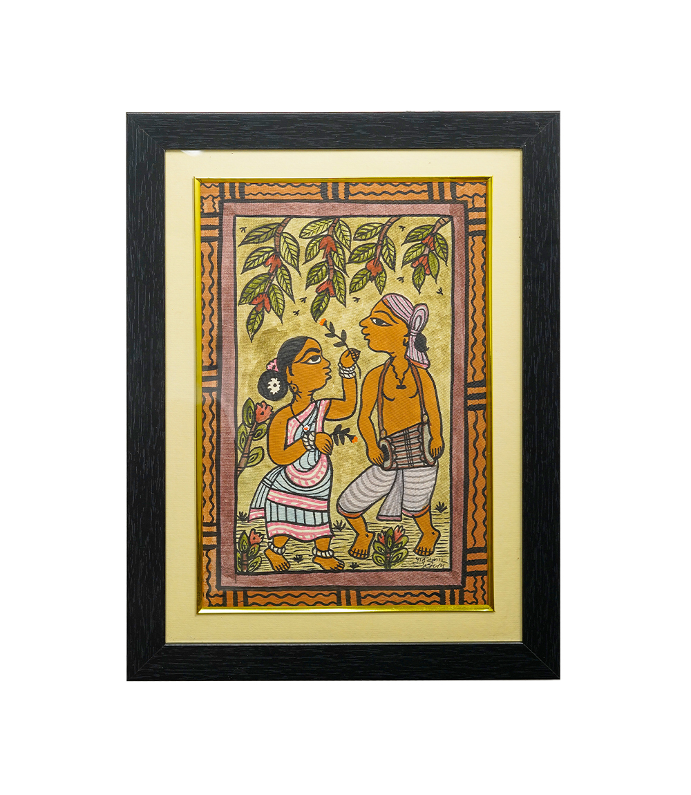 Handpainted Paitkar Painting tribal woman a man under a tree (15.3x11.4)