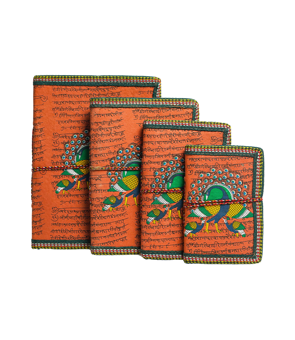 Handmade Diary Set - Peacock Print (Set of 4) Made by the Tribes of Rajasthan 
