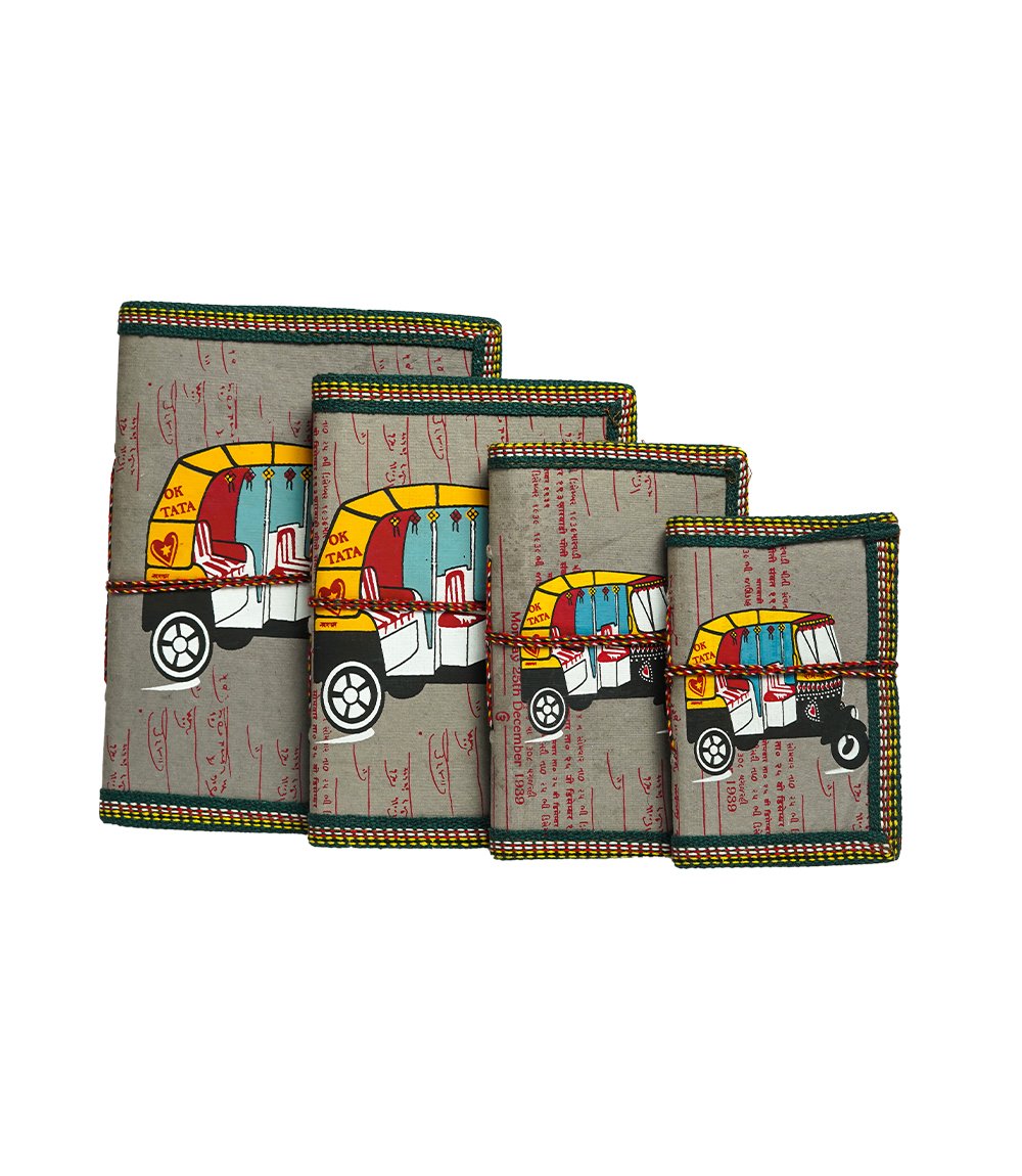 Handmade Diary Set - Auto-rickshaw design (Set of 4) Made by the Tribes of Rajasthan 