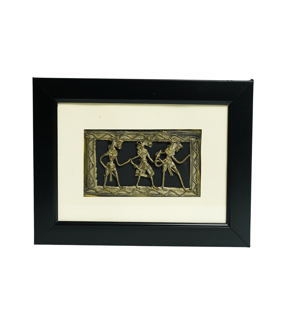 Dokra Art Frame - Three Figures (21.5x16.5) : By the Tribes Of Chhattisgarh 