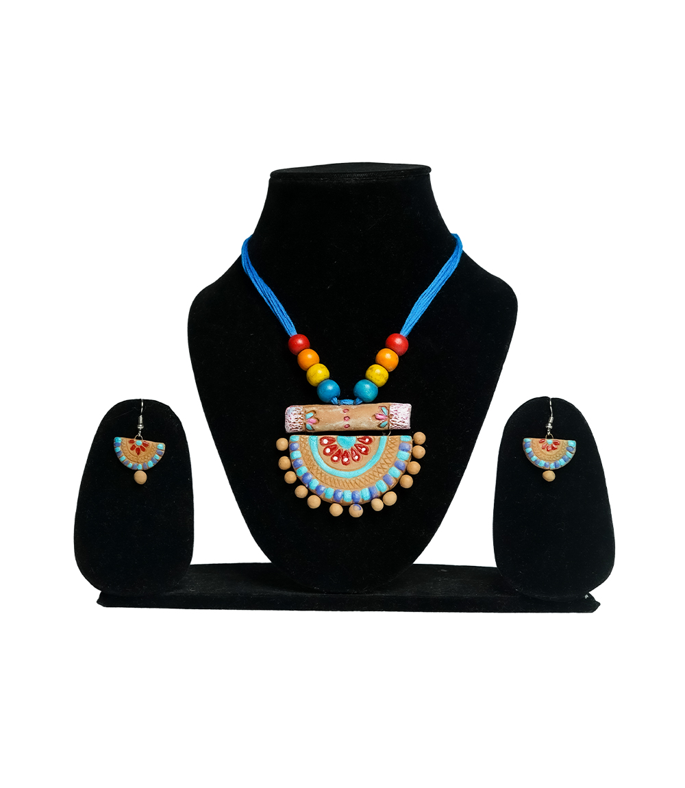 Handcrafted Colorful Tribal Terracotta Necklace & Earring Set