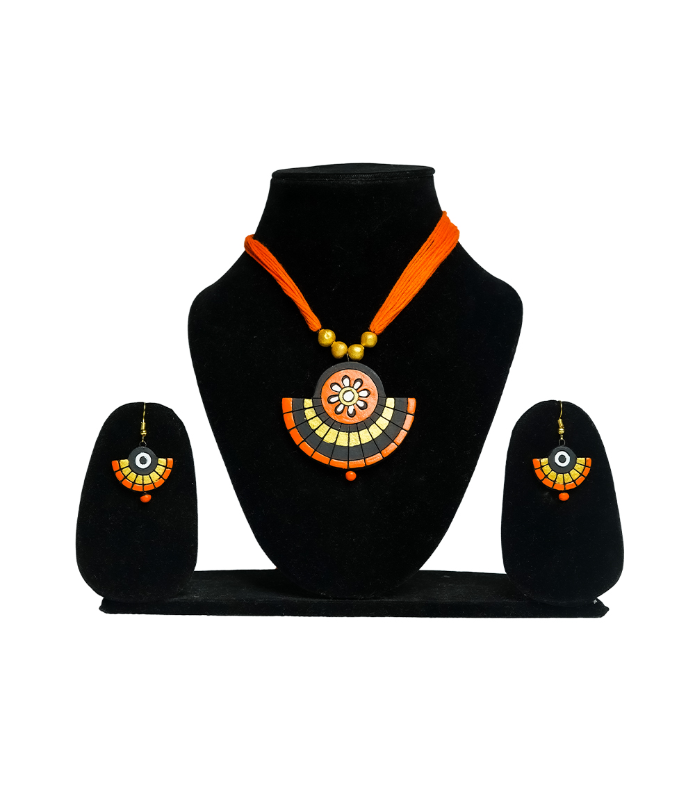 Terracotta Necklace Set (Orange, Yellow and black) - Made by Tribes of Jharkhand 