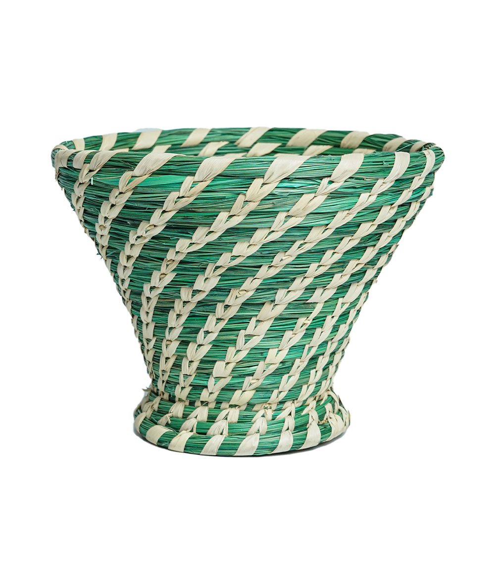 Handcrafted Green & Natural Sabai Grass Spiral Weave Basket