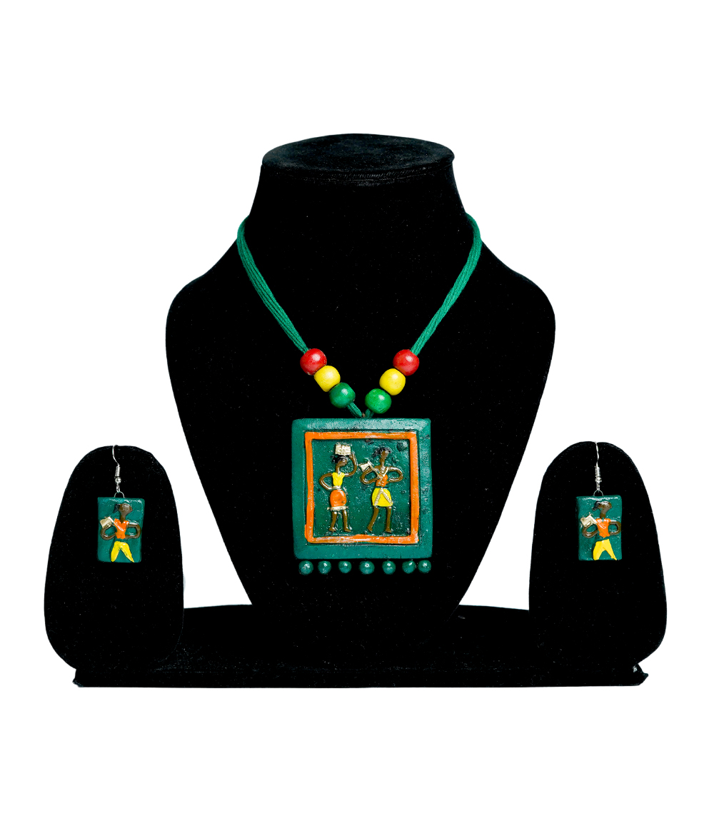 Dancing Souls –Terracotta Handmade Tribal Pendant Set