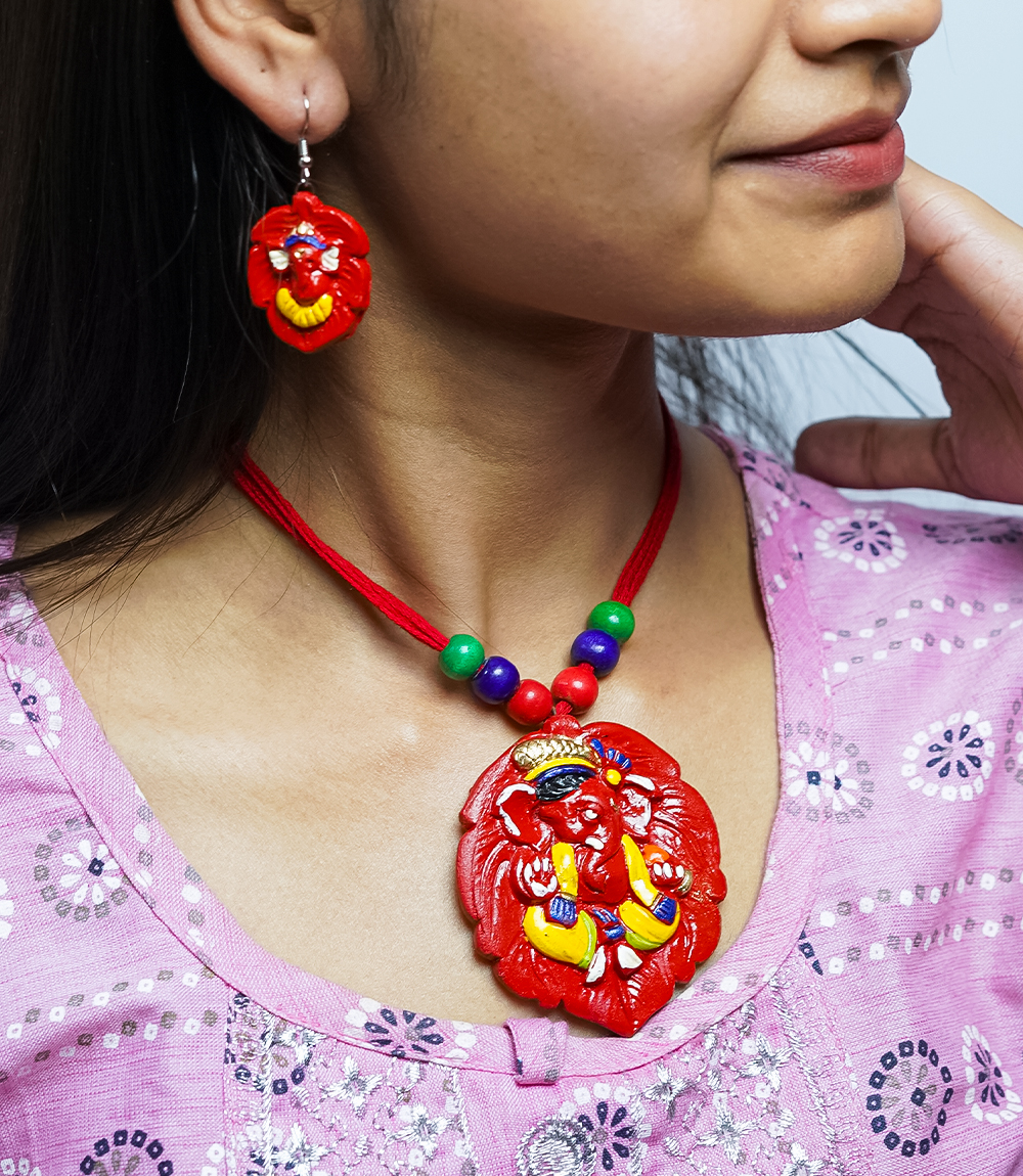 Terracotta Ganesh Design Necklace Set - By the Tribes of Jharkhand