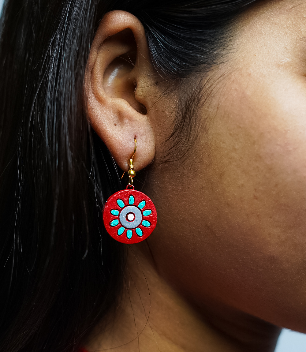 Handcrafted Red Mandala Terracotta Necklace & Earring Set