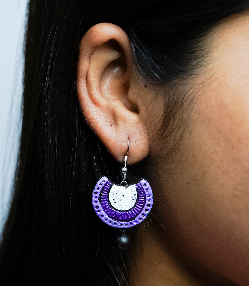 Handcrafted Purple Semi-Circular Terracotta Necklace & Earring Set
