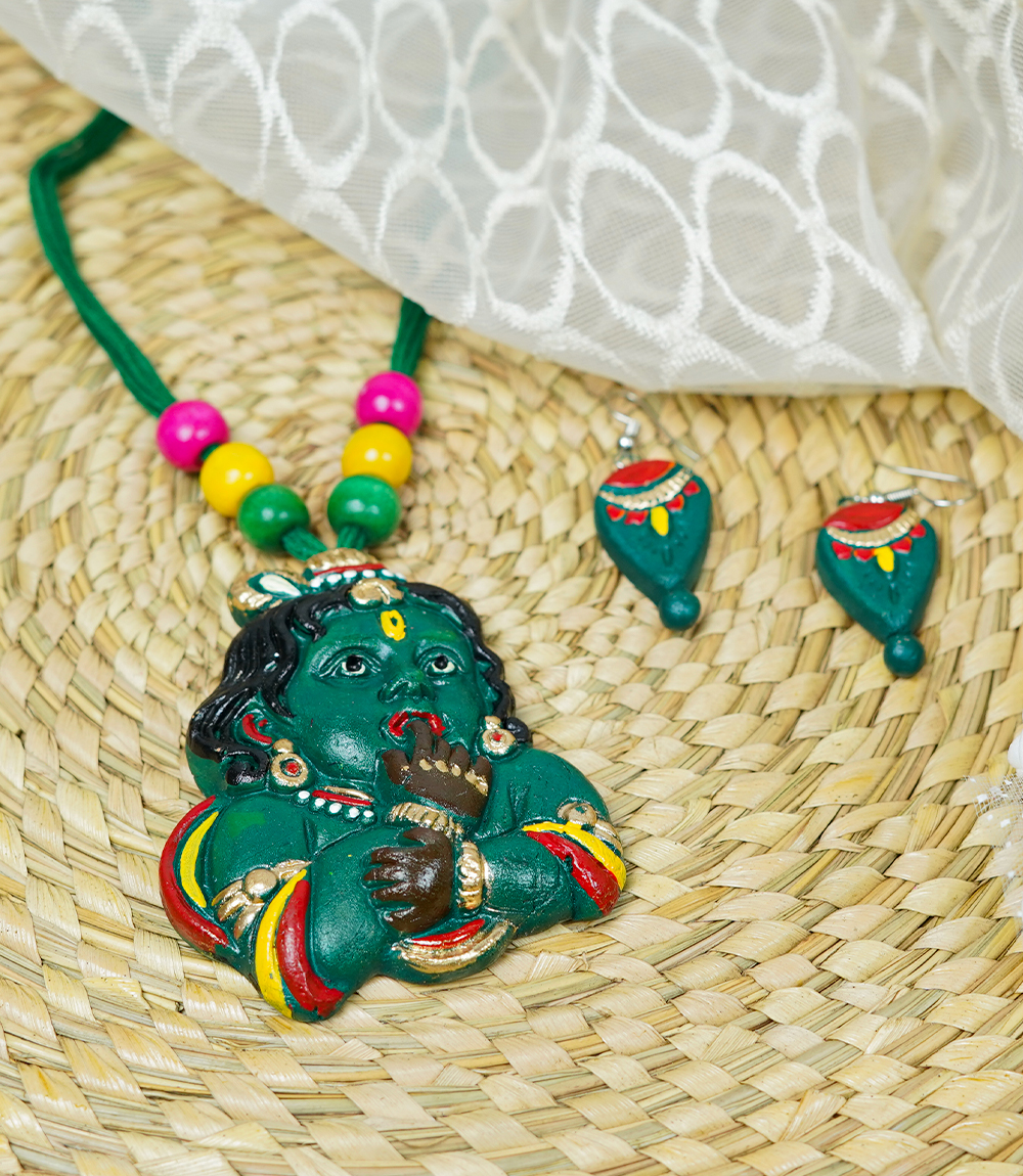 Terracotta Krishna Necklace Set - Made by Tribes of Jharkhand