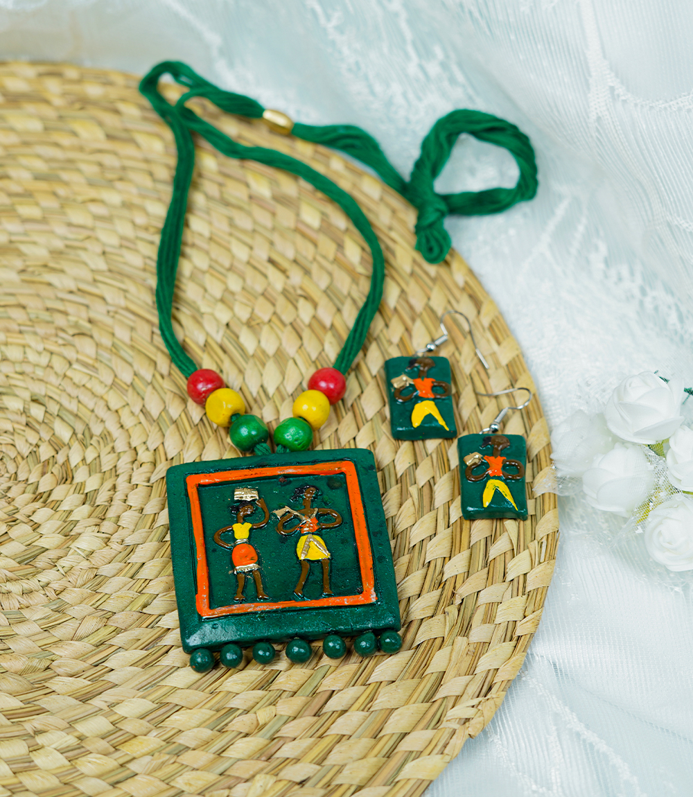 Dancing Souls –Terracotta Handmade Tribal Pendant Set