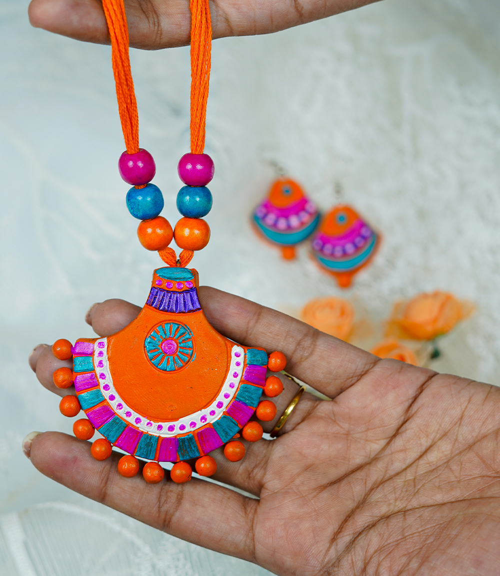Terracotta semi-circular shape Necklace Set