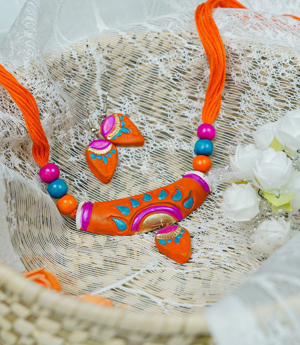 Terracotta curved shape Necklace Set- Made by Tribes of Jharkhand