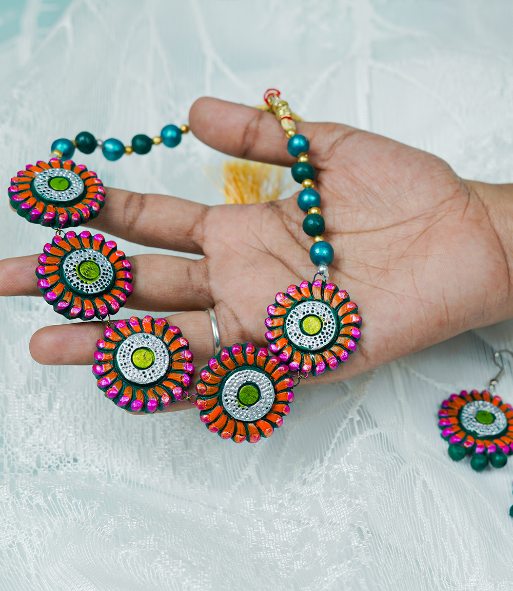 ColorBurst Flora – Tribal Terracotta Jewellery Set