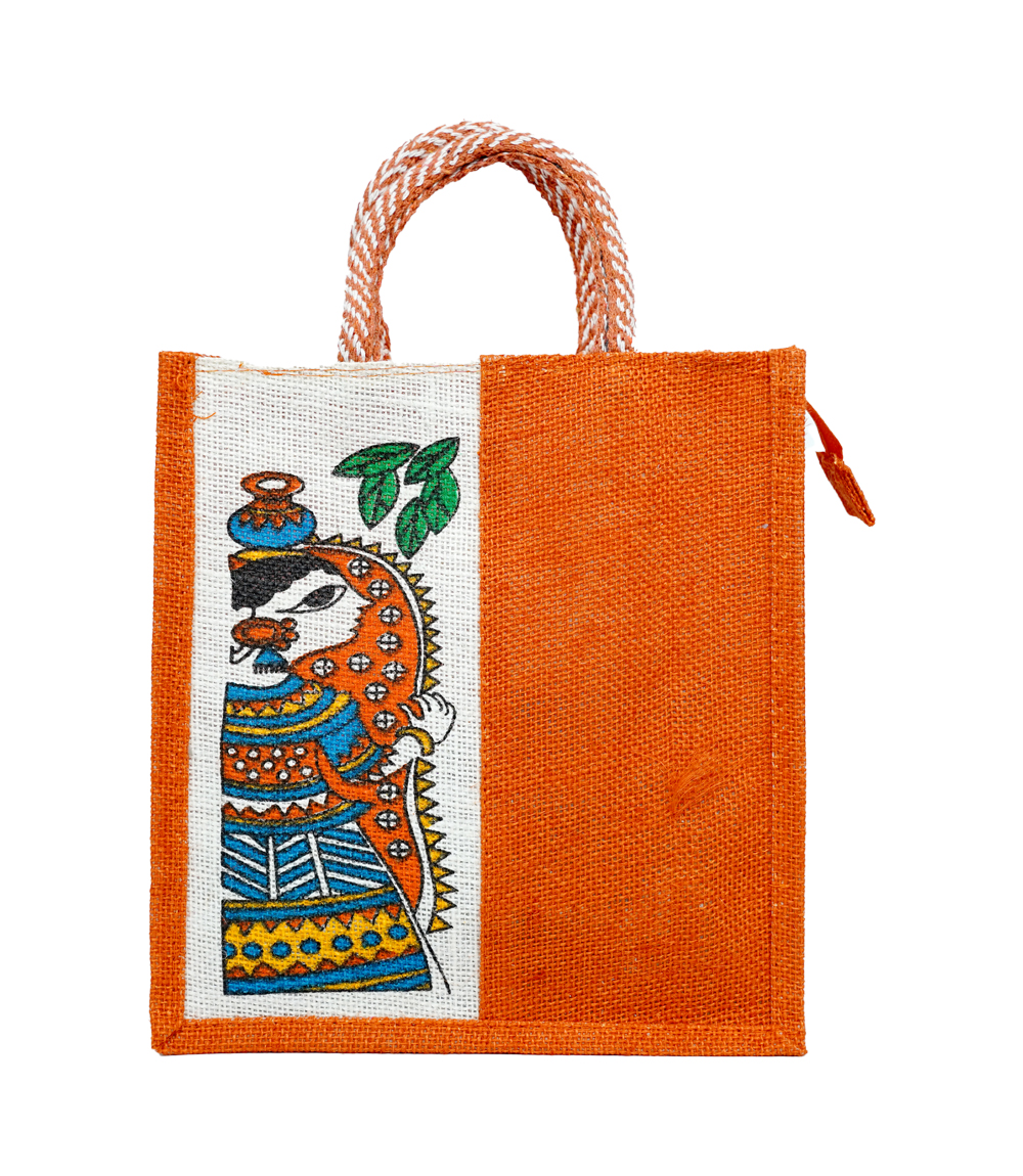 Tribal Art Eco-Friendly Jute Bag – Orange