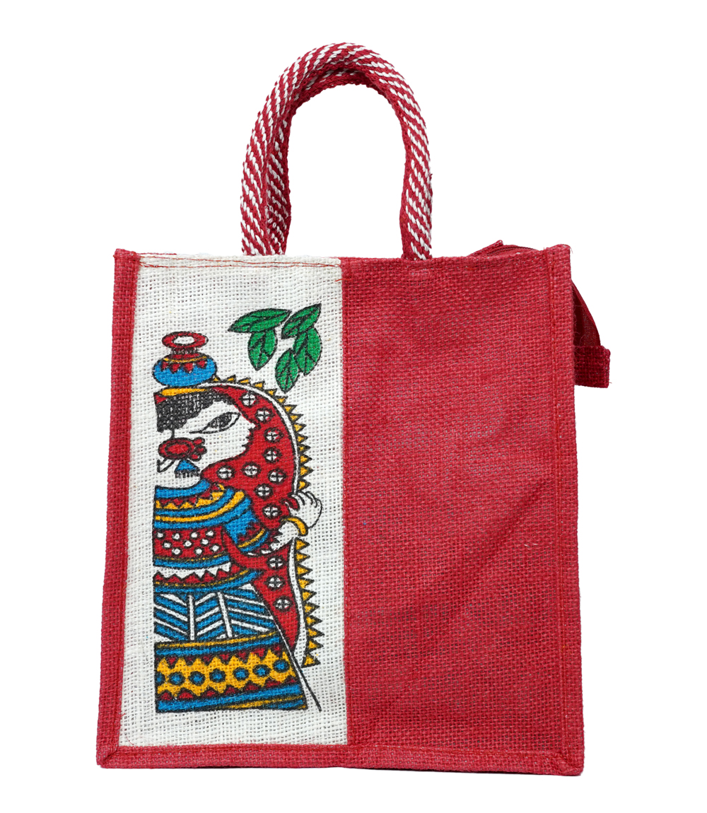 Tribal Art Eco-Friendly Jute Bag – Red