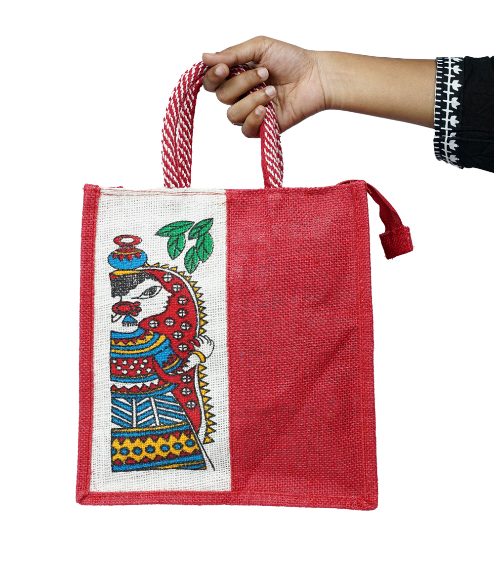 Tribal Art Eco-Friendly Jute Bag – Red