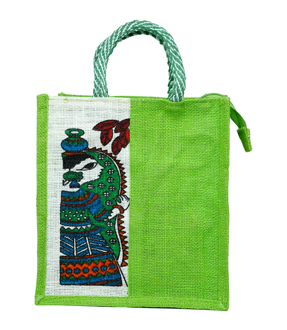 Tribal Art Eco-Friendly Jute Bag – Green
