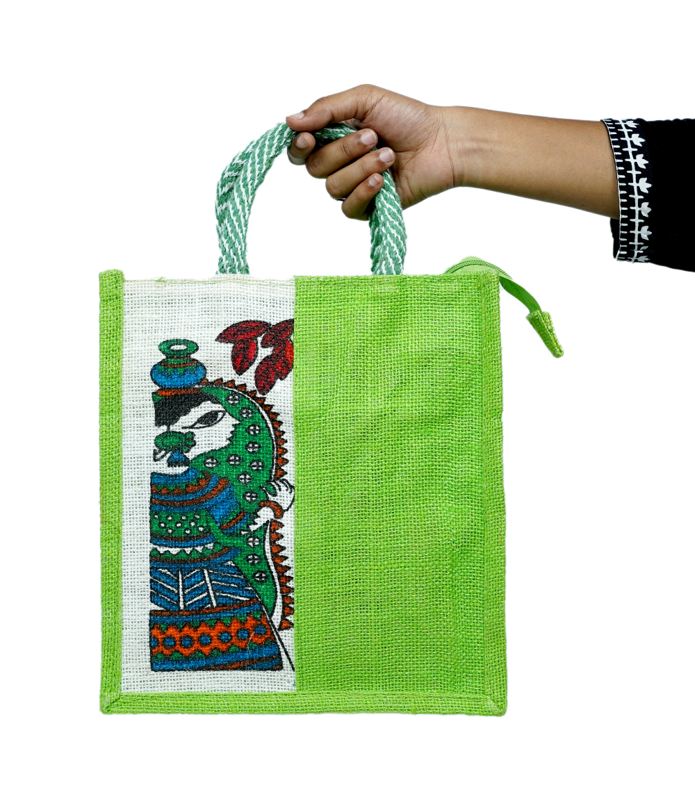 Tribal Art Eco-Friendly Jute Bag – Green