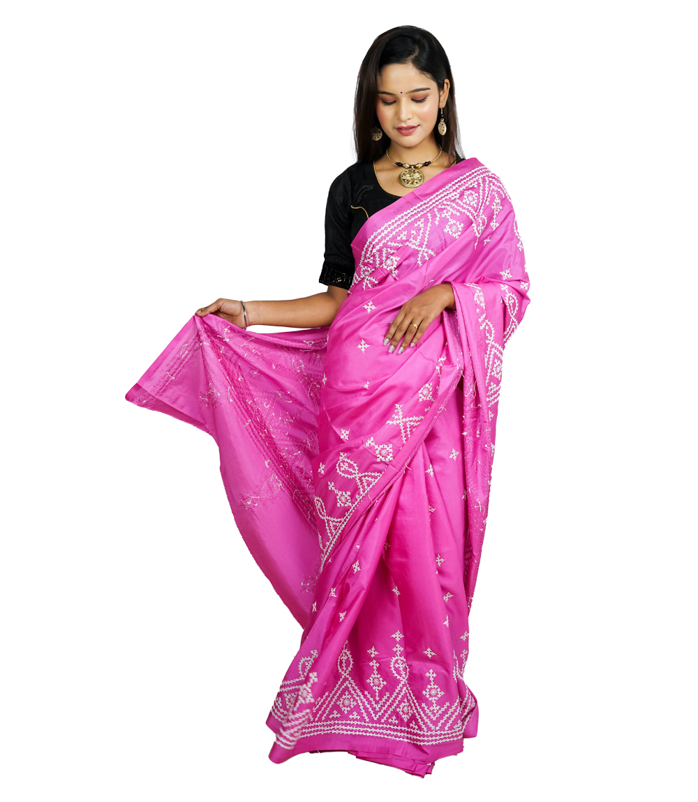 Pink Elegance Handcrafted Embroidered Saree
