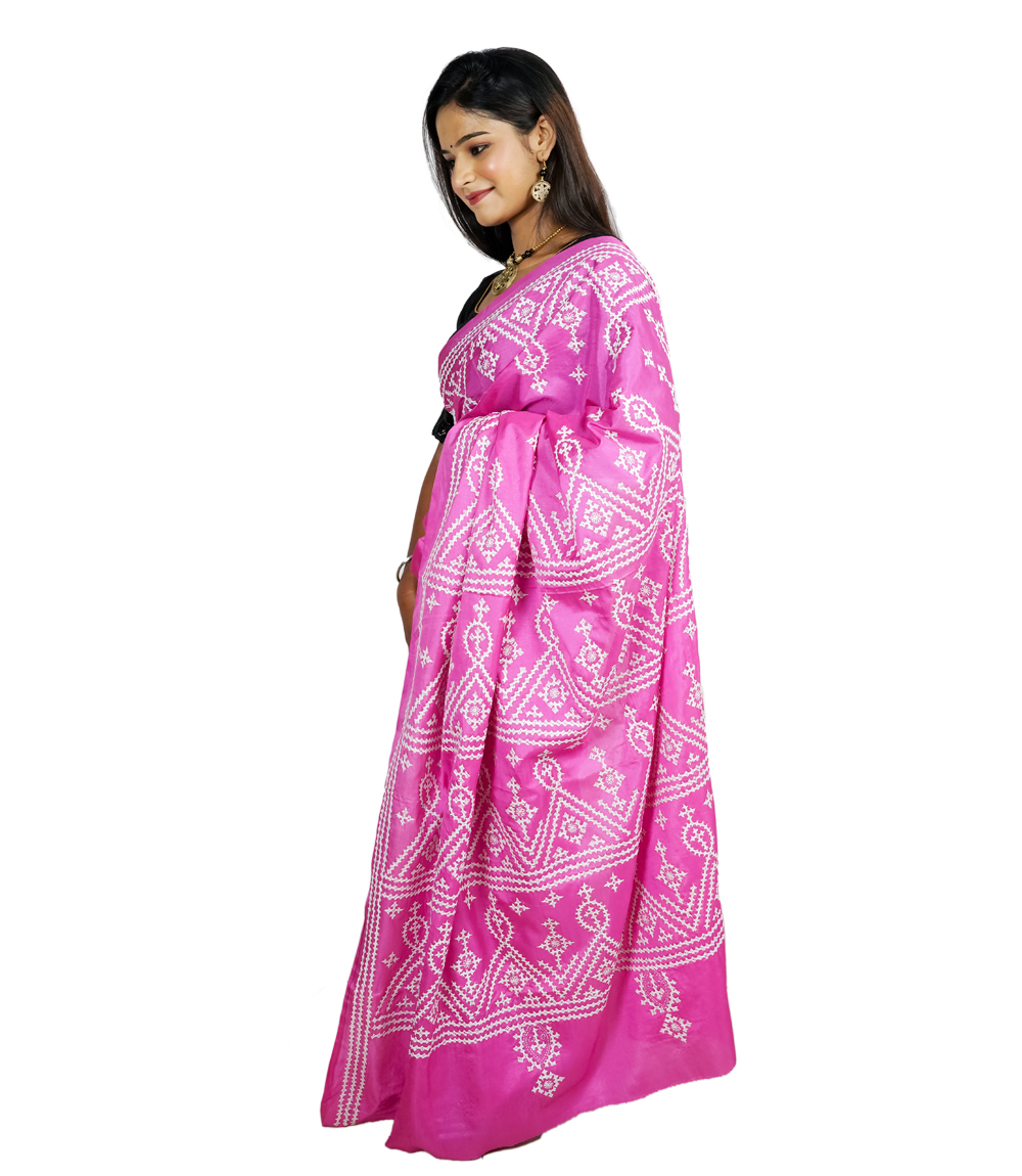 Pink Elegance Handcrafted Embroidered Saree