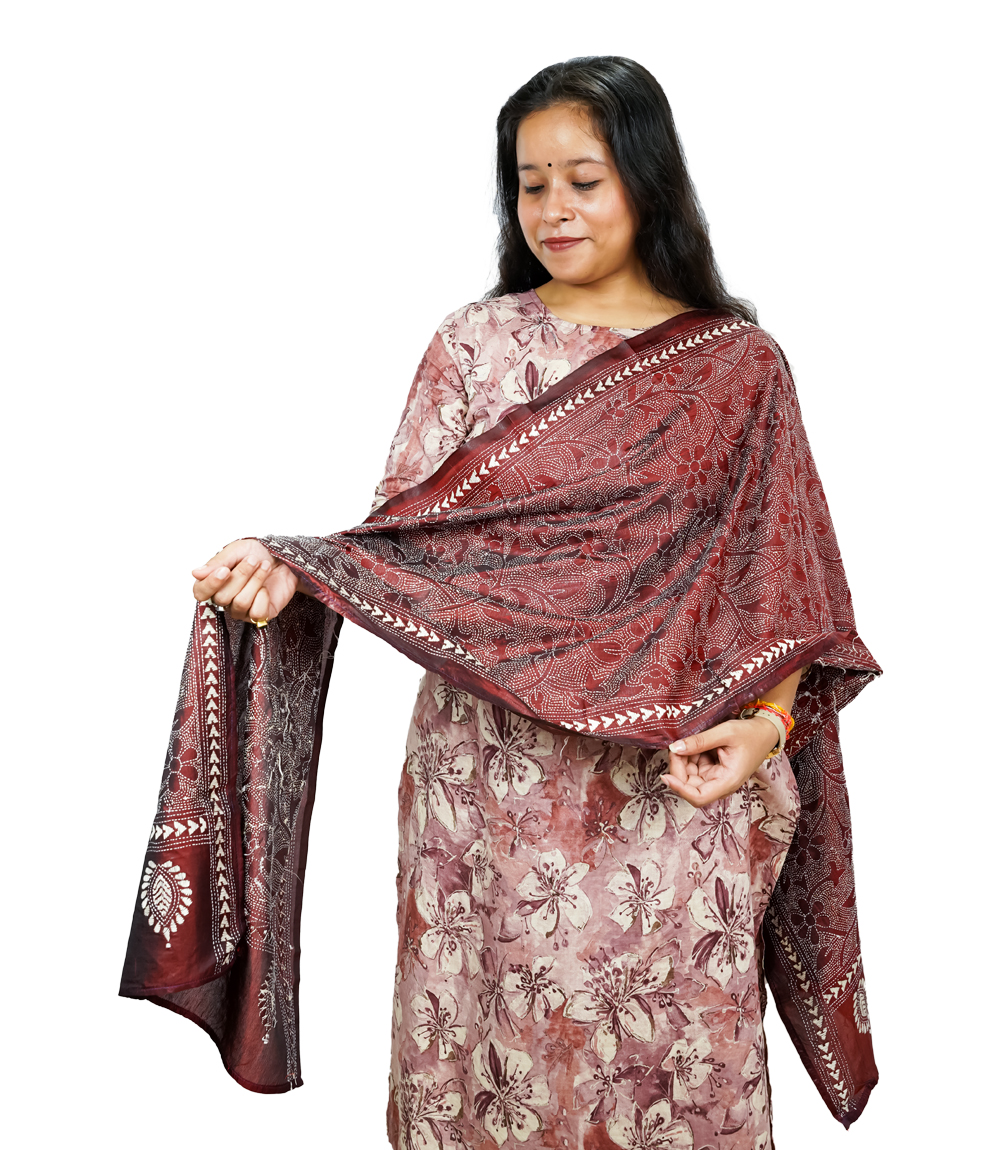Handcrafted Maroon Kantha Stitch Stole