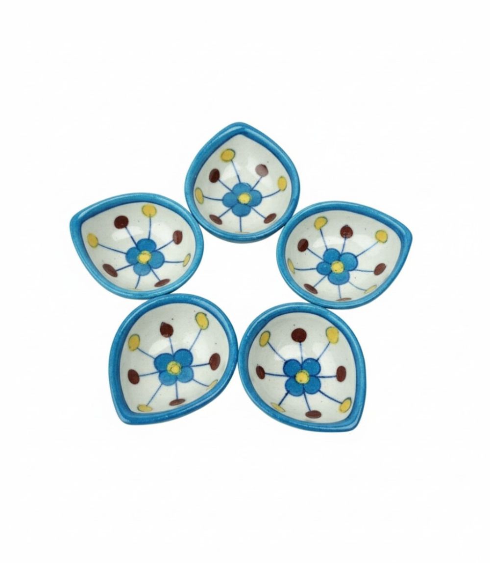 Blue Pottery Diya Set Made by Tribes of Rajasthan (5 piece)