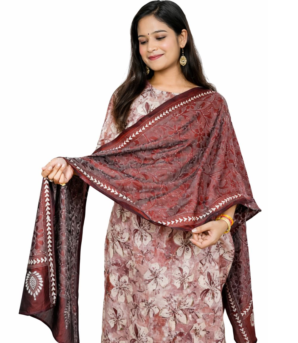 Handcrafted Maroon Kantha Stitch Stole