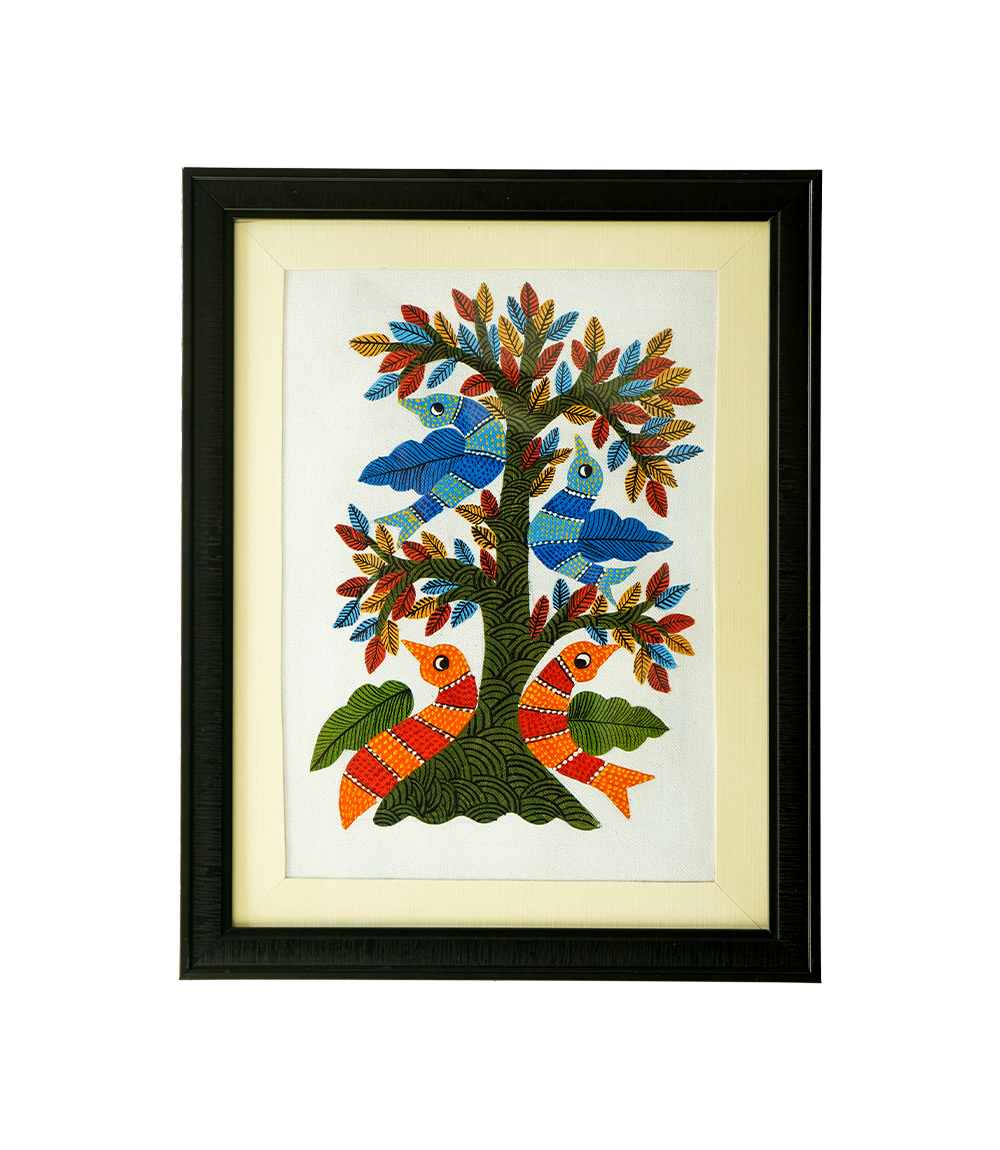 Colorful Birds on the Tree – Gond Art Wall Decor
