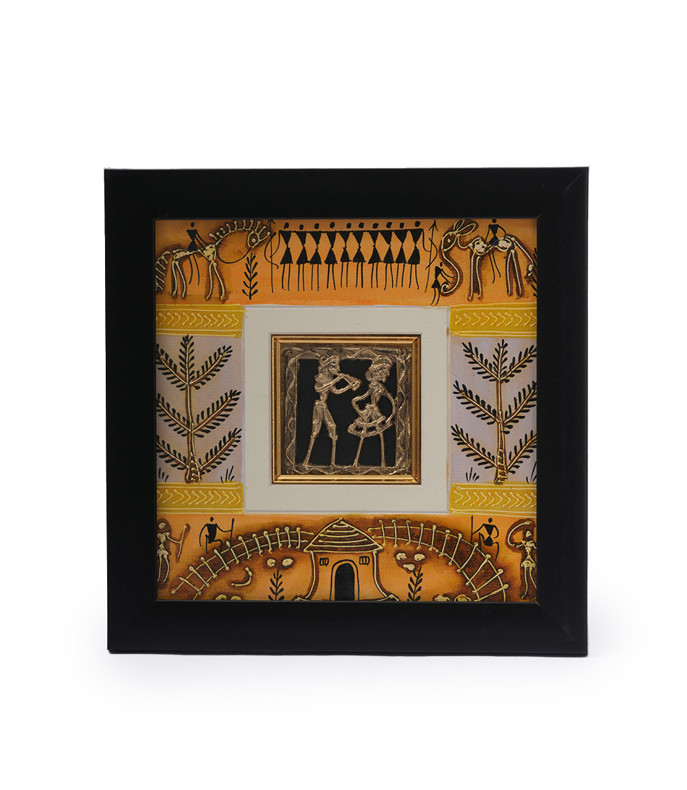 Dokra Tribal Frame with Sohrai Painting Made by the Tribes of Chhattisgarh