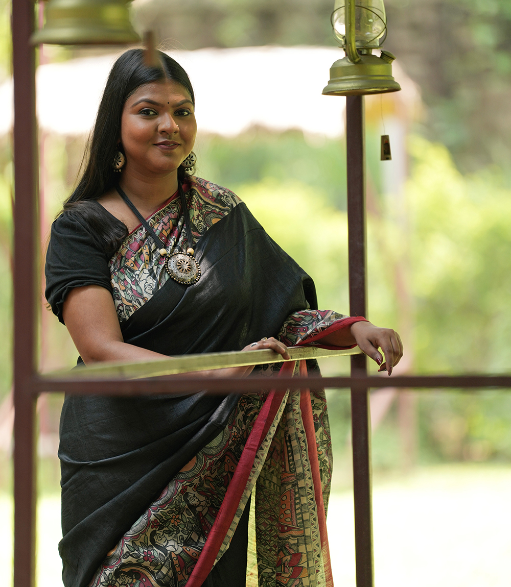 Black Madhubani Saree