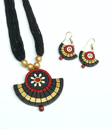Terracotta Necklace Set (Black Orange Colour) - Made by Tribes of Jharkhand 