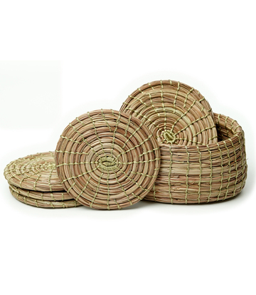 Pine Needles Tea Coaster (Set of Six with Case) Made by the Tribes of Uttarakhand