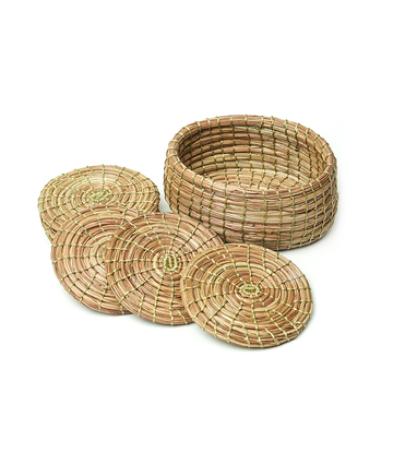 Pine Needles Tea Coaster (Set of Six with Case) Made by the Tribes of Uttarakhand