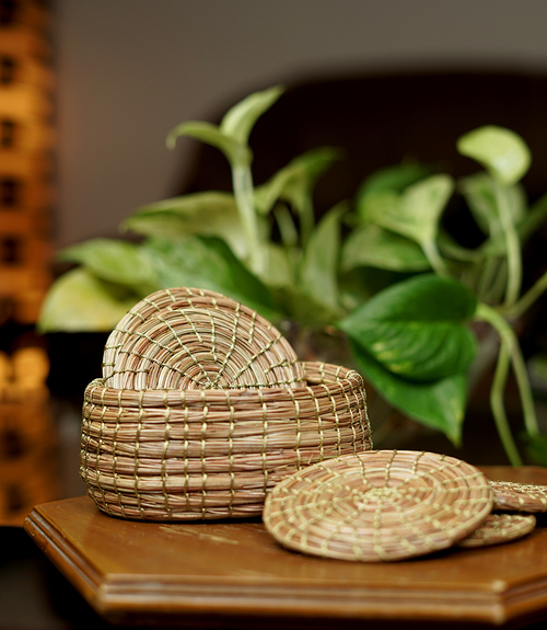 Pine Needles Tea Coaster (Set of Six with Case) Made by the Tribes of Uttarakhand