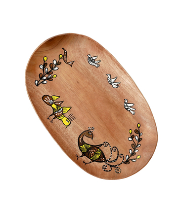 Handmade Wooden Tray With Sohrai Painting Made By Tribals Of Jharkhand