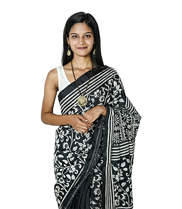 Handstitched Black Saree with White Kantha Stich By Tribes Of West Bengal