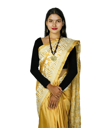 Hand-Stitched Golden colour with white embroidery-  Kantha Stitch By Tribes Of West Bengal 