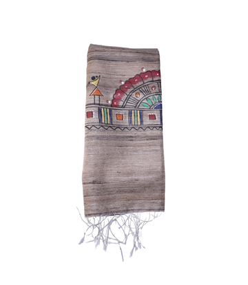 Hand-Painted Tassar Silk Stole Made By Tribes Of Jharkhand Natural Colour