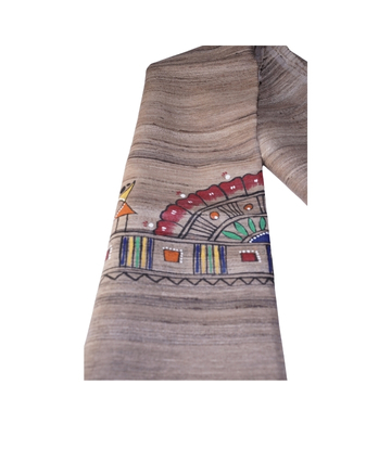 Hand-Painted Tassar Silk Stole Made By Tribes Of Jharkhand Natural Colour