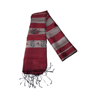 Hand-Painted Tassar Silk Stole – Made by Tribes of Jharkhand - (RED)
