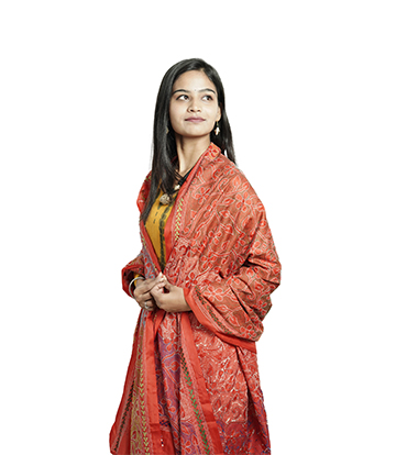 Handstitched Kantha Stole by Tribes of West-Bengal (Red)