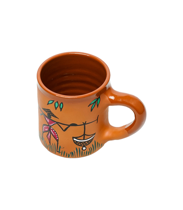 Terracotta Mug Set (6 pieces) With Sohrai Arts Made by Tribes of Jharkhand