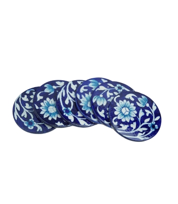 Blue Pottery coasters Made by Tribes of Rajasthan (6 piece)