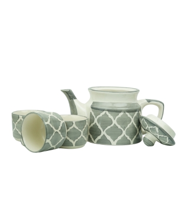 Blue Pottery Kettle with Cups set Made by Tribes of Rajasthan 